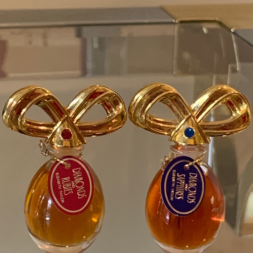 NEW 2 Vtg WHITE DIAMONDS Original Dab on perfume sapphires & rubies miniatures